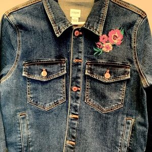 J Crew Denim Jacket, flower embroidery, size M, NWOT